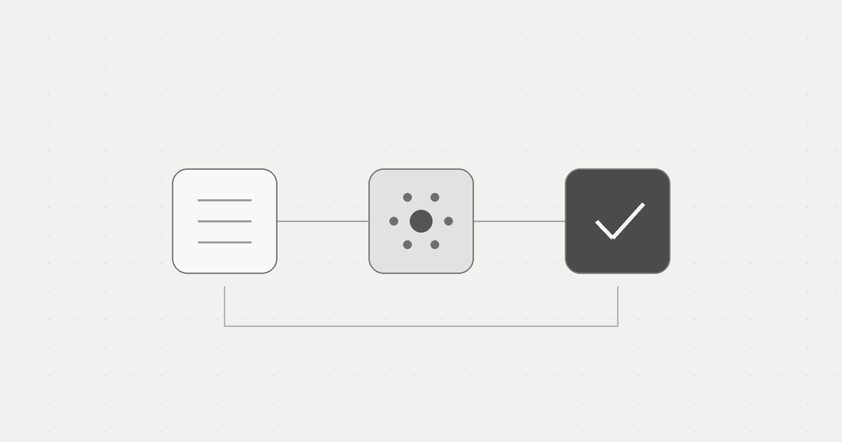 Connected stages showing information, processing and approval.